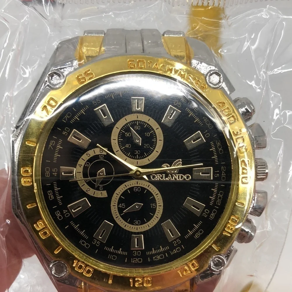Mens Casual Quartz Watch Gold and Silver Tone Wrist Band